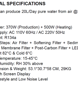 Atmospheric Water Generator - Tabletop - 20L