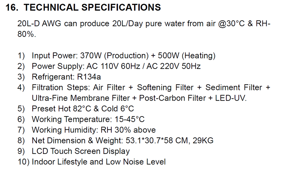 Atmospheric Water Generator - Tabletop - 20L