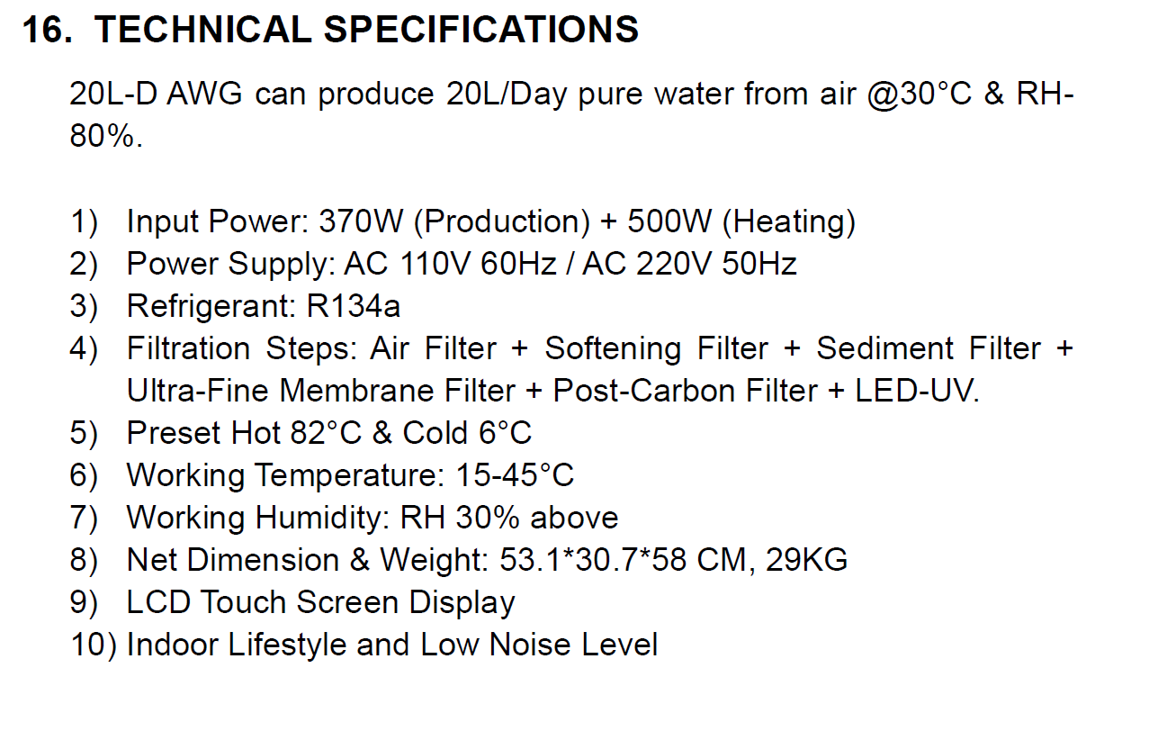 Atmospheric Water Generator - Tabletop - 20L